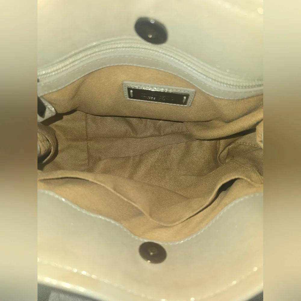 Jimmy Choo Cream Shimmer Star-Studded Nylon W/ Suade Shoulder Bag (EUC)COA CARD✨ - Picture 10 of 14